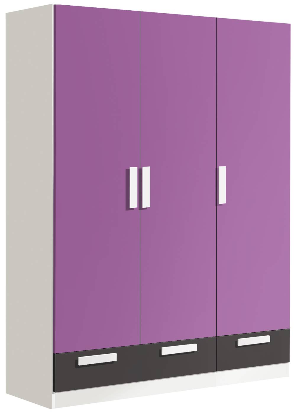 Armario ropero juvenil de color blanco o roble cambrian, con tres puertas y dos cajones, varios colores disponibles a elegir